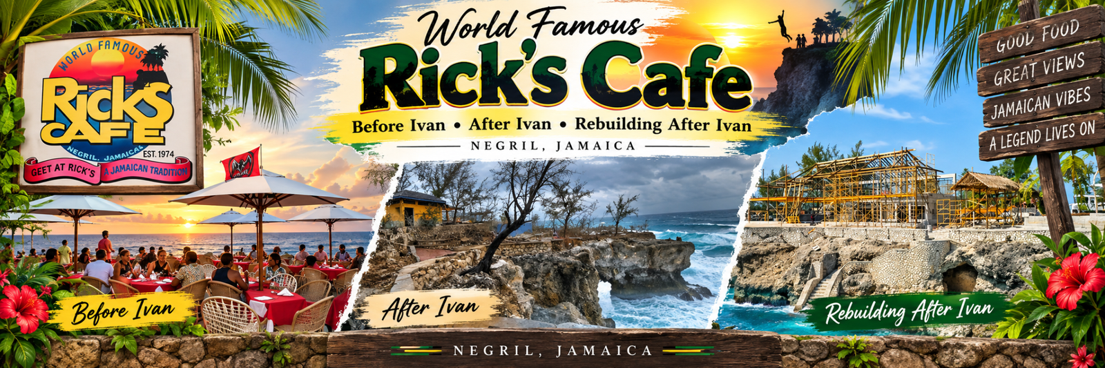 World Famous Rick's Cafe before Ivan, after Ivan and rebuilding after Ivan